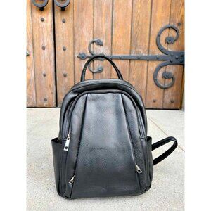 Ivan Troy Anta Black Women's Italian Leather Outdoor Travel Bag Zipper Backpack